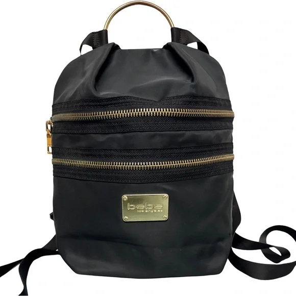 bebe los angeles mini backpack price Bebe Los Angeles Multi Pocket Mini Backpack Black With Gold Hardware